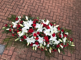 Lily, rose, red, white, coffin, casket, spray, Funeral, tribute, wreath, flowers, Biggin Hill, Westerham, Orpington, Bromley, Sevenoaks, Florist 